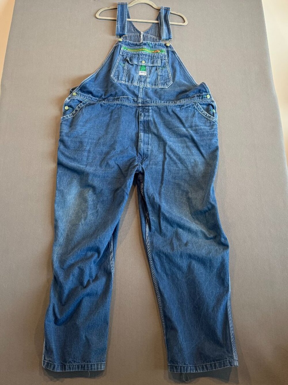 Liberty Denim Bib Overalls Men's 50x32 Blue Green Trim Workwear Carpenter